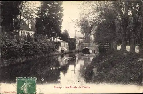 Ak Rozoy Aisne, Les Bords de l'Yerre, Flusspartie, Brücke