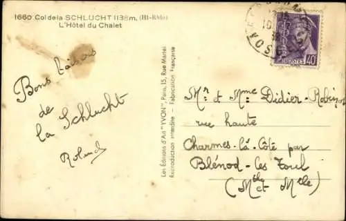 Ak Elsass Haut Rhin, Col de la Schlucht, Schluchtpass, l'Hôtel du Chalet