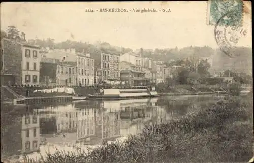 Ak Bas Meudon Hauts de Seine, Flusspartie, Wohnhäuser, Restaurant, Wäscheleine