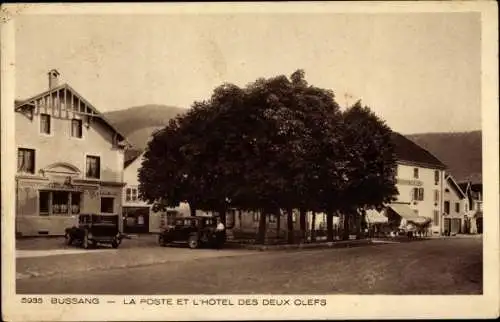 Ak Bussang Lothringen Vosges, La Poste et l'Hôtel des Deux Clefs