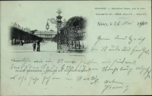 Ak Nancy Meurthe et Moselle Lothringen, Place Carrière, Palais du Gouvernement 