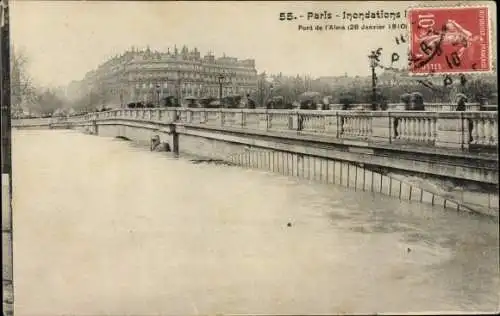 Ak Paris, Les Inondations 1910, Pont de l'Alma, Hochwasser