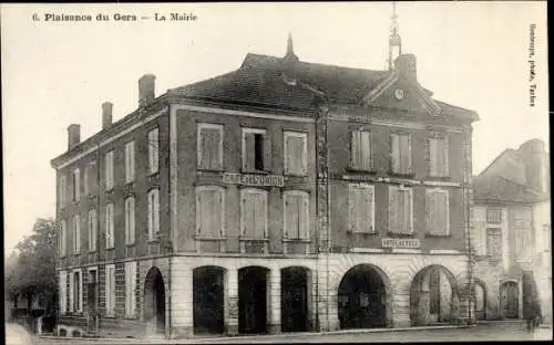 Ak Plaisance Departement Gers, La Mairie, Hôtel de Ville, Café de l'Union 