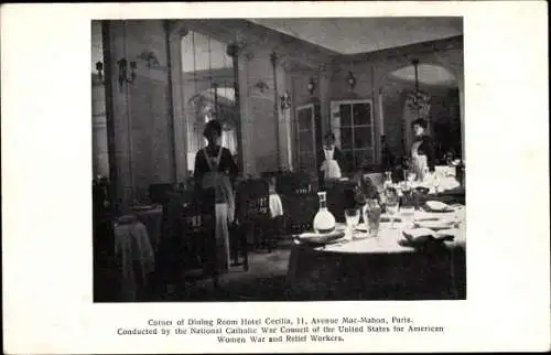 Ak Paris, Hotel Cecilia Dining Room, Ave. MacMahon, USA National Catholic War Council, Women Workers