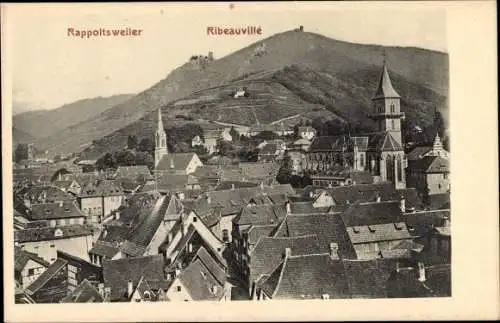 Ak Ribeauvillé Rappoltsweiler Elsaß Elsass Haut Rhin, Blick über die Dächer der Stadt, Kirchen