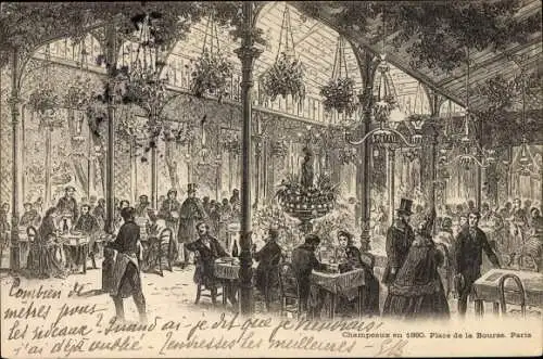 Künstler Ak Paris, Champeaux en 1860, Place de la Bourse, Gäste im Saal