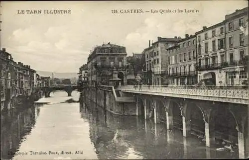 Ak Castres Tarn, Les Quais et les Lavoirs, Cafe Auguste Prus, Grand Bazar