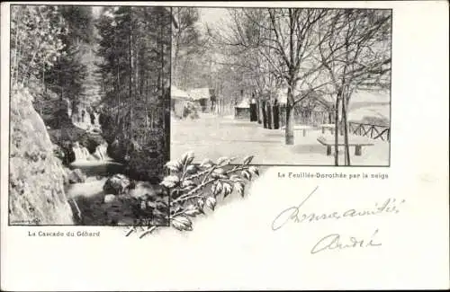 Ak Girmont Val d'Ajol Vosges, La Cascade du Gehard, La Feuillée Dorothée par la neige, Winteransicht