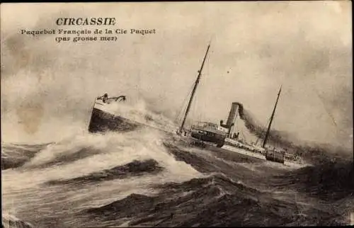 Ak Circassie, Paquebot Francais de la Compagnie de Navigation Paquet par grosse mer, Dampfschiff