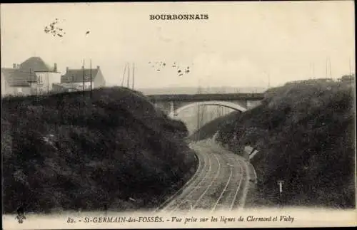 Ak St. Germain des Fosses Allier, Les lignes de Clermont et Vichy, Eisenbahnstrecke, Brücke