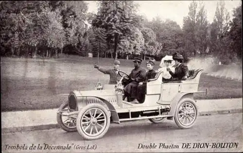 Ak Double Phaeton De Dion Bouton, Tombola de la Decennale, Offenes Automobil, Chauffeur