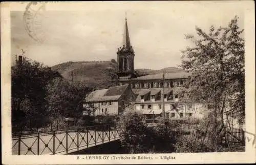 Ak Lepuix Gy Territoire de Belfort, L'Eglise, Kirche, Straßenpartie