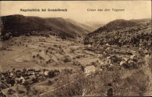 Ak Grendelbruch Vogesen Bas Rhin, Kirche und Wohnhäuser im Mageltal