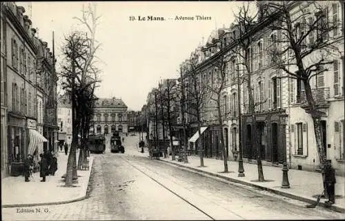 Ak Le Mans Sarthe, Avenue Thiers, Straßenbahnen, Geschäftshäuser