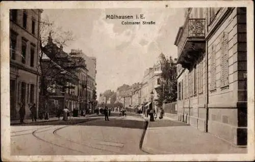 Ak Mulhouse Mülhausen Elsass Haut Rhin, Colmarer Straße, Passanten