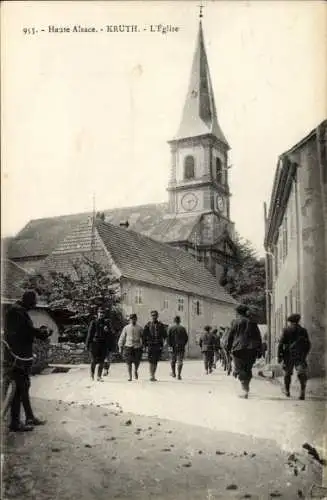 Ak Kruth Krüt Elsass Haut Rhin, L'Église, Straßenpartie, Kirche