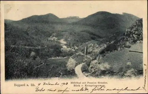 Ak Boppard am Rhein, Mühltal mit Pension Hensler, Blick vom Kronprinzenweg