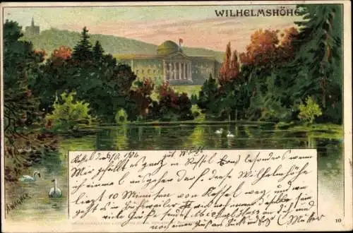 Künstler Litho Wagner, A., Bad Wilhelmshöhe Kassel, Blick auf das Schloss, Teichpartie
