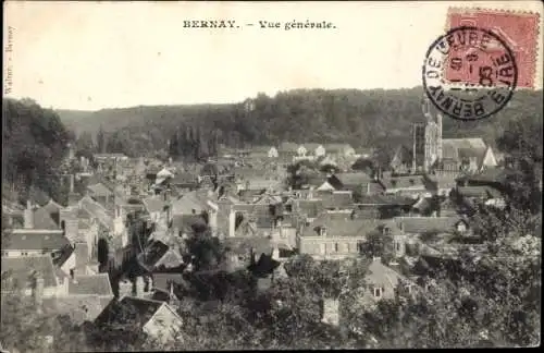 Ak Bernay Eure, Vue générale, Blick auf Stadt und Kirche