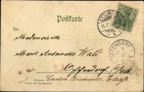 Litho Gedicht von Emanuel Geibel, Es stand ein Veilchenstrauß an meinem Bette, Liebespaar 