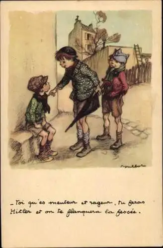 Künstler Ak Poulbot, Francisque, Ligue Nationale Contre le Taudis, Kinder, Regenschirm