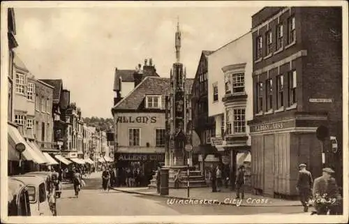 Ak Winchester Hampshire England, City Cross, Little Minster Street, Allen's Geschäftshaus