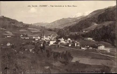 Ak Flumet Savoie, Vue generale et le Mont Blanc, Ortspanorama und Umgebung