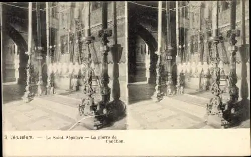 Stereo Ak Jerusalem Israel, Le Saint Sepulcre, La pierre de l'onction, Grabeskirche