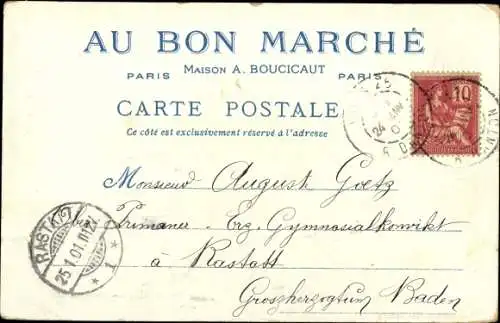 Künstler Ak Le Vieux Paris, Rue des Grandes Ecoles, Magasins au Bon Marché, Exposition de 1900