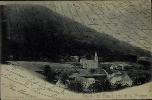 Mondschein Ak Urbeis Elsass Bas Rhin, Climont, Kirche, Wohnhäuser am Fuß des Berges