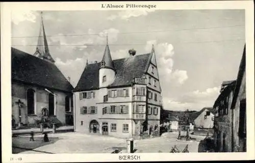 Ak Bœrsch Börsch Elsass Bas Rhin, Rathaus und Kirche, Platz, Brunnen