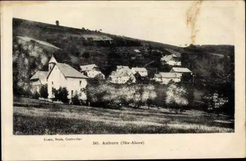 Ak Aubure Altweier Elsass Haut Rhin, Kirche und Wohnhäuser, Ortsansicht