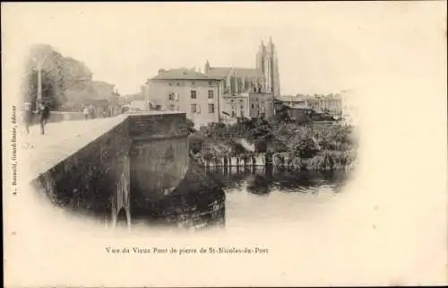 Ak Saint Nicolas de Port Meurthe et Moselle, Vieux Pont, Steinbrücke, Horlogerie, Kirche