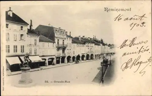 Ak Remiremont Lothringen Vosges, Grande Rue, Epicerie Centrale A. Dufour, Geschäfte, Denkmal