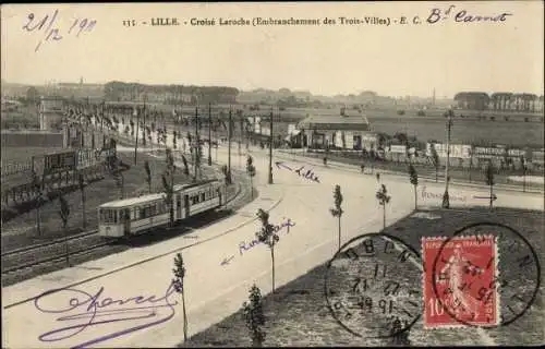 Ak Lille Nord, Croisé Laroche, Embranchement des Trois Villes, Straßenkreuzung, Straßenbahn