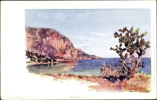 Künstler Ak Lessieux, E., Beaulieu sur Mer Alpes Maritimes, Küstenlandschaft, Kaktus 