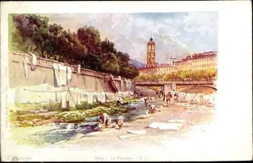 Künstler Ak Lessieux, E., Nice Nizza Alpes Maritimes, Le Paillon, Wäscherinnen am Fluss