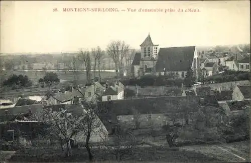 Ak Montigny sur Loing Seine et Marne, Vue d'ensemble prise du côteau, Kirche