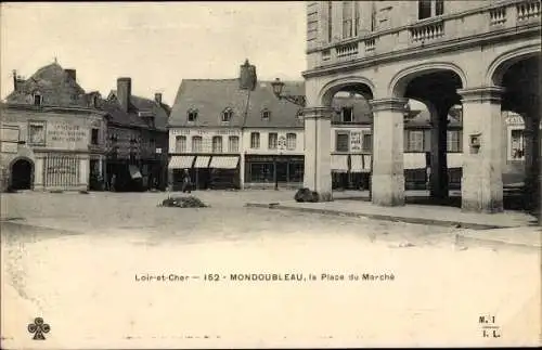 Ak Mondoubleau Loir et Cher, La Place du Marché, Blick über den Marktplatz, Epicerie, Café