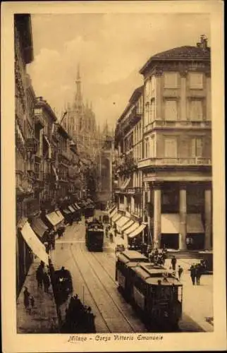 Ak Milano Mailand Lombardia, Corso Vittorio Emanuele, Straßenbahn Linie 24, Geschäfte