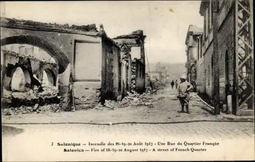 Ak Thessaloniki Griechenland, Incendie 1917, Une Rue du Quartier Franque, Brandkatastrophe