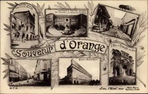 Ak Orange Vaucluse, Théâtre Romain, Rue de la République, Arc de Triomphe, Rue Caristie