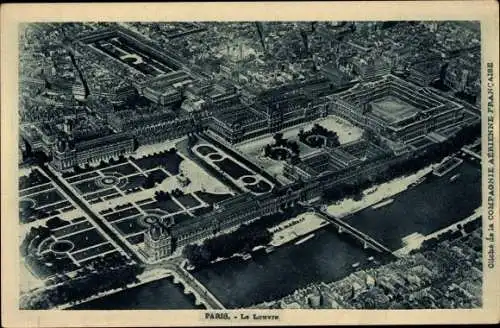 Ak Paris, Le Louvre, Fliegeraufnahme von Gebäude und Parkanlagen