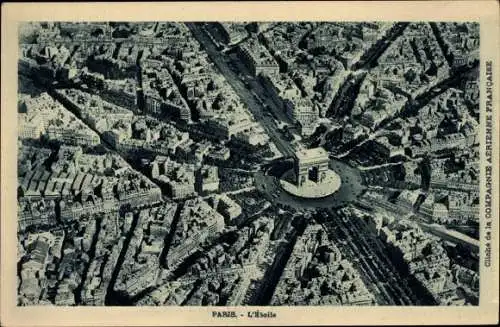 Ak Paris, L'Etoile, Arc de Triomphe, Fliegeraufnahme der Stadt