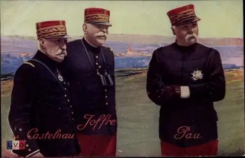 Ak General Castenlau, Joffre, Pau, Französische Heerführer