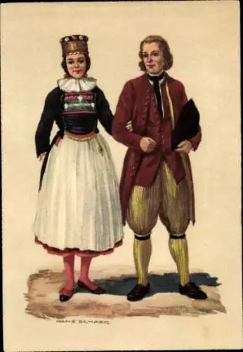 Künstler Ak Schaer, Hans, Costumes Suisses du 18e siècle, Luzern, Brauttracht Ruswil