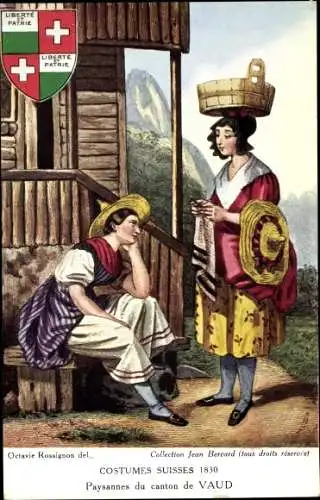 Wappen Ak Frauen in Schweizer Tracht, Vaud 1830