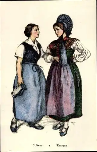 Künstler Ak Liner, C., Frauen in Schweizer Tracht, Thurgau