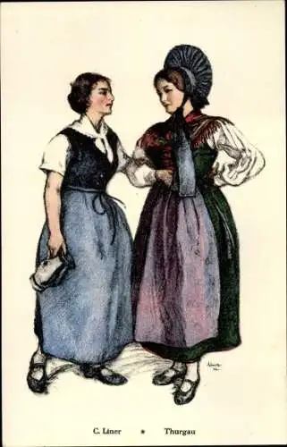 Künstler Ak Liner, C., Frauen in Schweizer Tracht, Thurgau