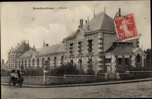 Ak Mondoubleau Loir et Cher, L'Ecole, Eselskutsche